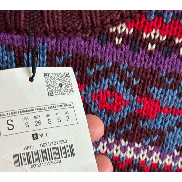 Zara Womens Oversized Contrasting Knit Jacquard Sweater Purple Beige Size S - Picture 10 of 10